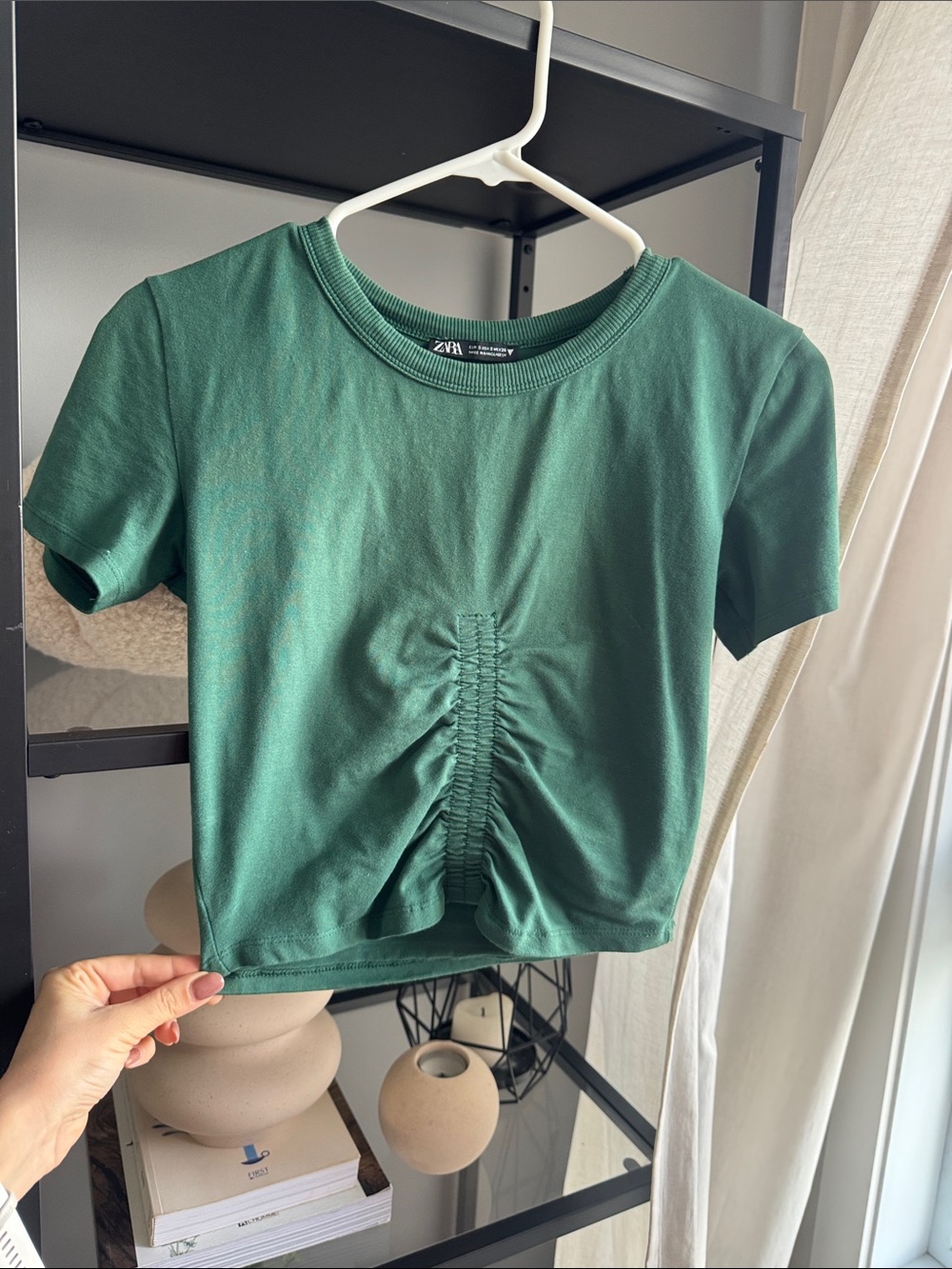 Zara Forest Green Ruched Front Crop Top